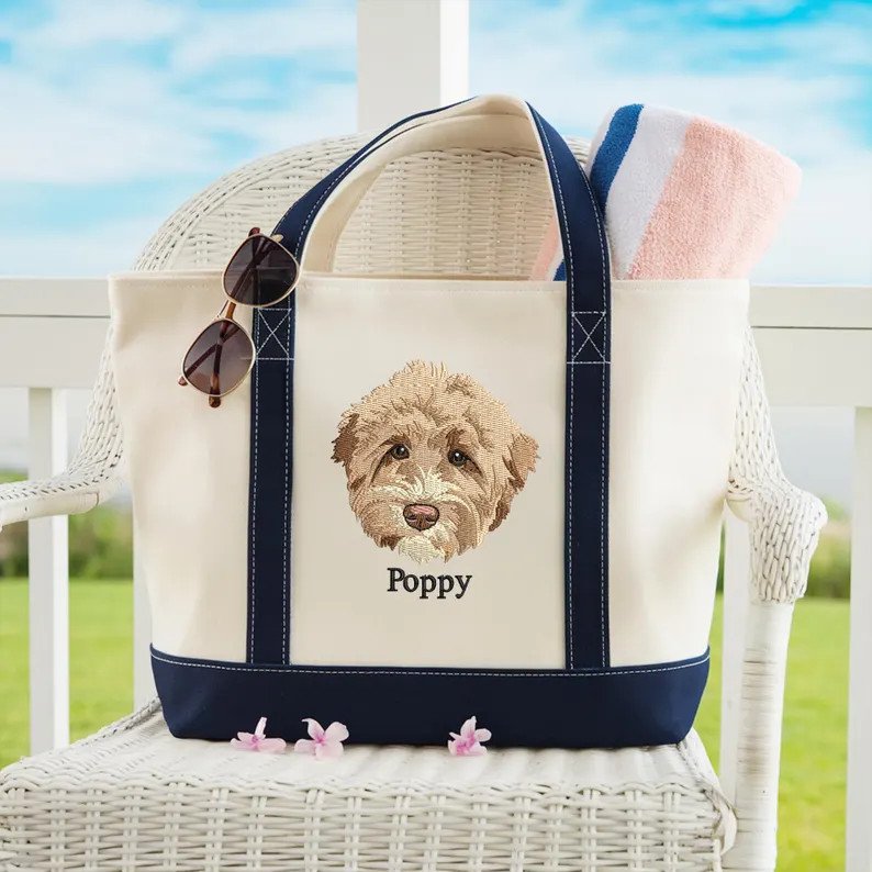 Custom Embroidered Pet Portrait Tote Bag: Dog Cat Mom Gift | Etsy (US)