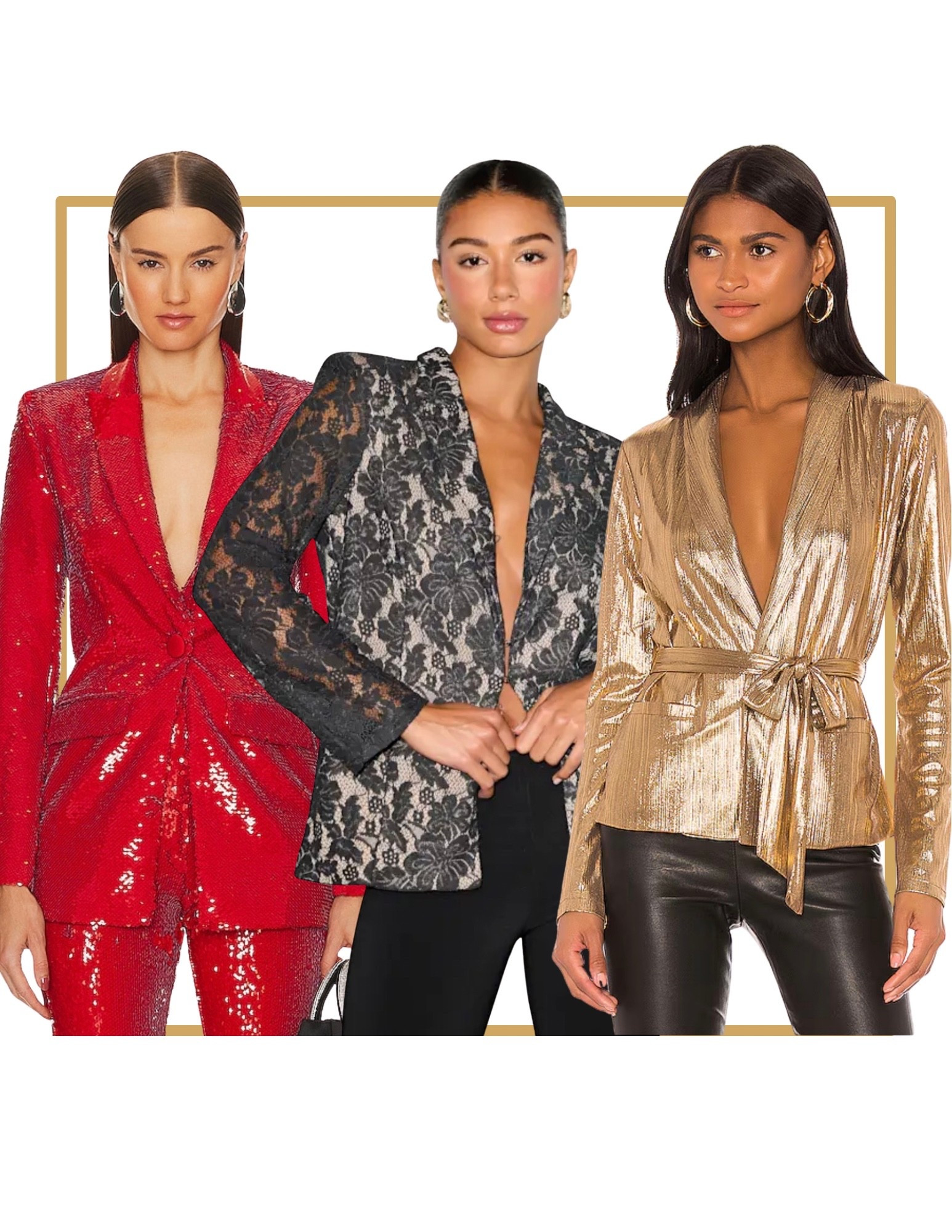 Holiday Christmas new years blazers. Black lace blazer. Red sequin blazer. Gold tie front blazer.

#LTKFindsUnder100 #LTKHoliday #LTKWorkwear