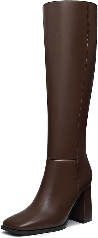 Athlefit Women's Knee High Boots Fashion Chunky Heel Square Toe Tall Boots Side Zipper Long Boots | Amazon (US)