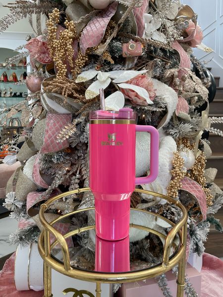 Stanley quencher, hot pink Stanley, gift ideas for her, gift ideas for holiday, stocking stuffers, pink and gold Stanley, emily Ann Gemma 