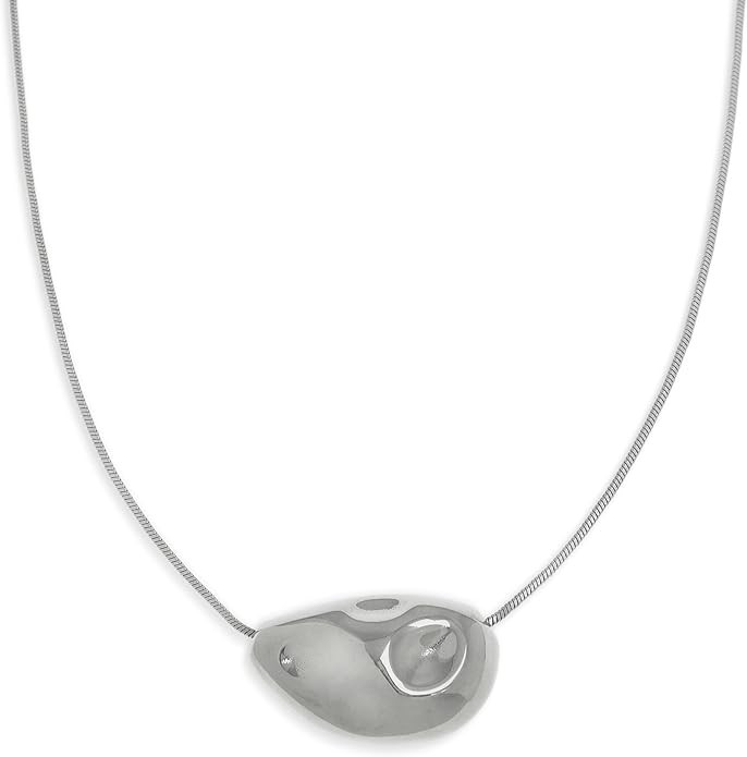 Chunky Gold Silver Pendant Necklace for Women, Trendy Charm Choker Thick Adjustable Hammered Holl... | Amazon (US)