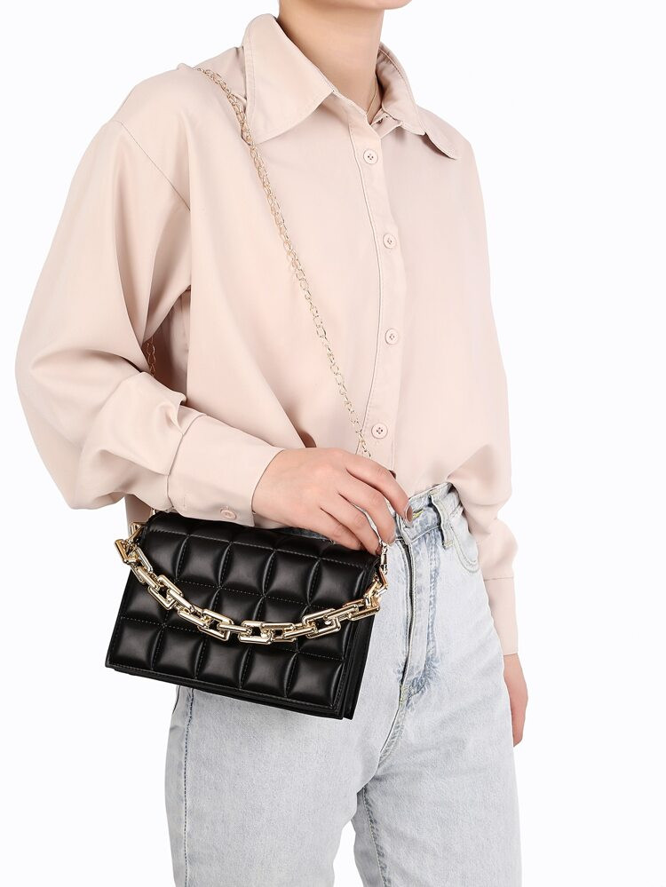 Stitch Detail Chain Satchel Bag | SHEIN