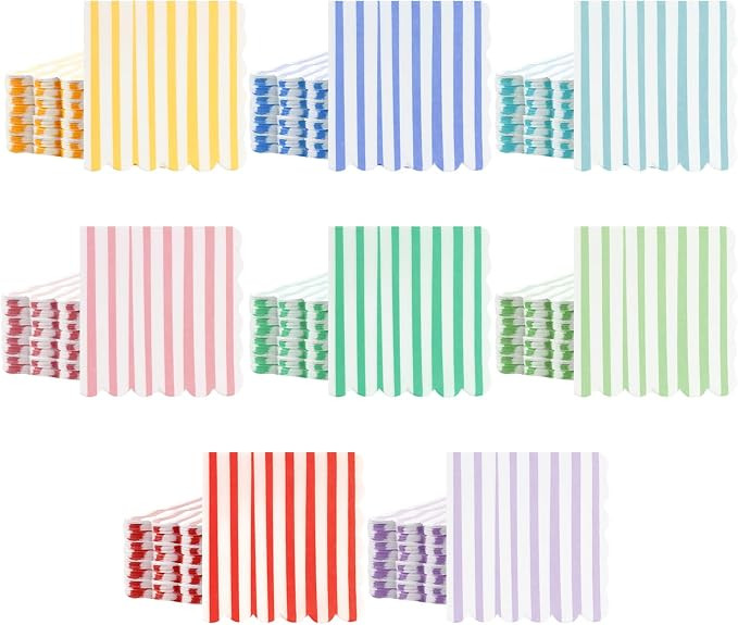 Tenceur 100 Pack Scalloped Pastel Napkins Mixed Stripe Ice Cream 5 x 5 Inch Disposable Paper Cock... | Amazon (US)