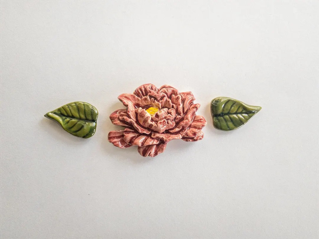 Pink Rose Leaves Flowers Ceramic Mosaic Tiles | Etsy (US)