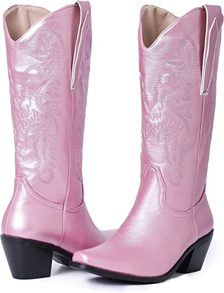 AOSPHIRAYLIAN Cowgirl Cowboy Boots for Women Glitter Sparkly Metallic Mid Calf Western Boots | Amazon (US)