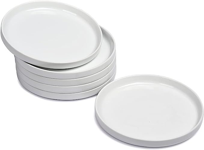 WishDeco White Ceramic Appetizer Plate Set of 6, 7Inch, Small Dessert Dishes Set, Porcelain Dinne... | Amazon (US)