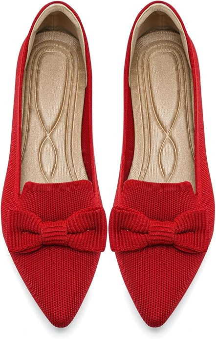 Flats for Women Mesh Ballet Flats with Bow Pointed Toe Dressy Comfortable Knit Breathable for Wor... | Amazon (US)