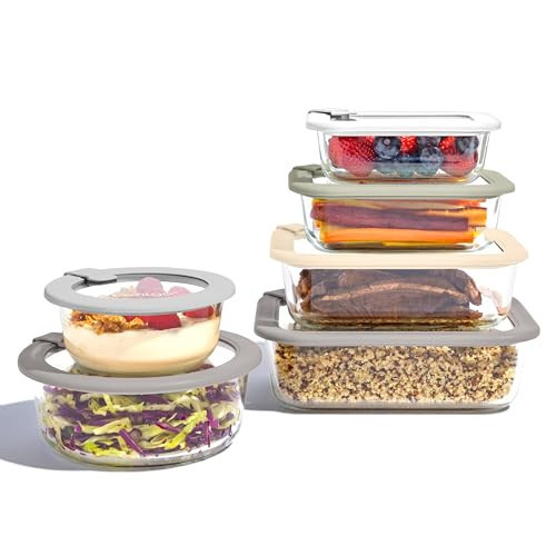 Bentgo Signature Leak-Proof Glass Food Storage - 12-Piece Set, 1-Compartment Plastic-Free Containers with Airtight Glass Lids, BPA-Free, Microwave, Freezer, Oven & Dishwasher Safe (White Stone) | Amazon (US)