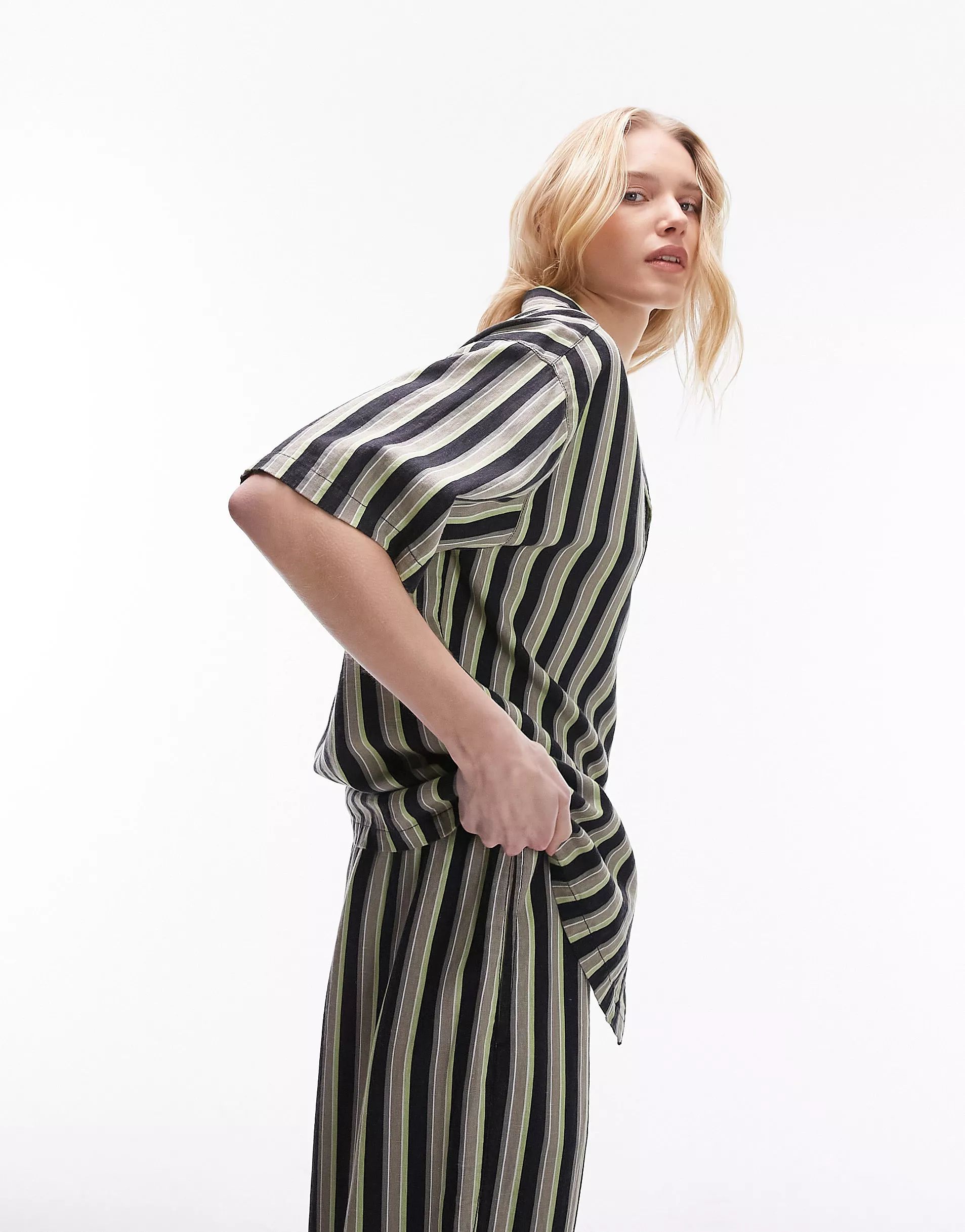 Topshop co ord stripe linen oversized shirt in multi | ASOS (Global)