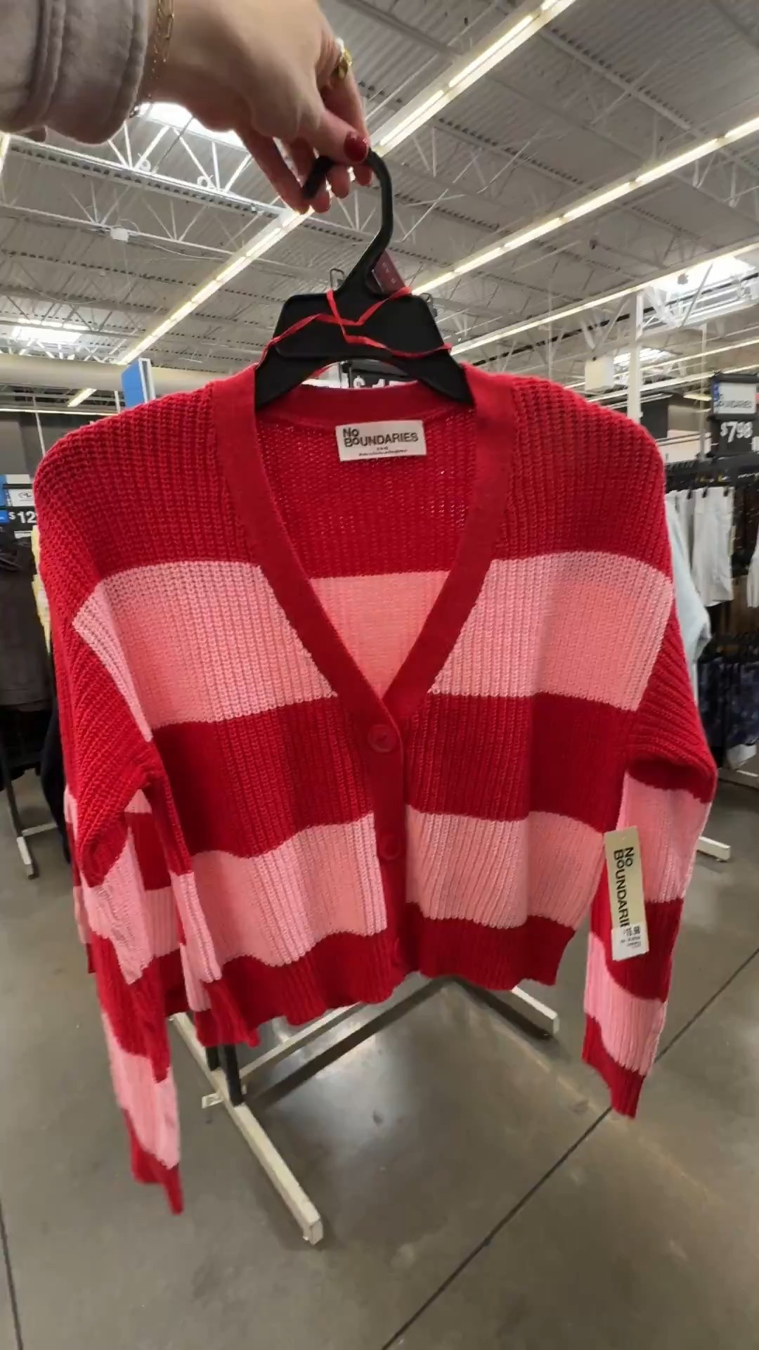Walmart red and pink stripe cardigan 

#LTKValentine #LTKootd
