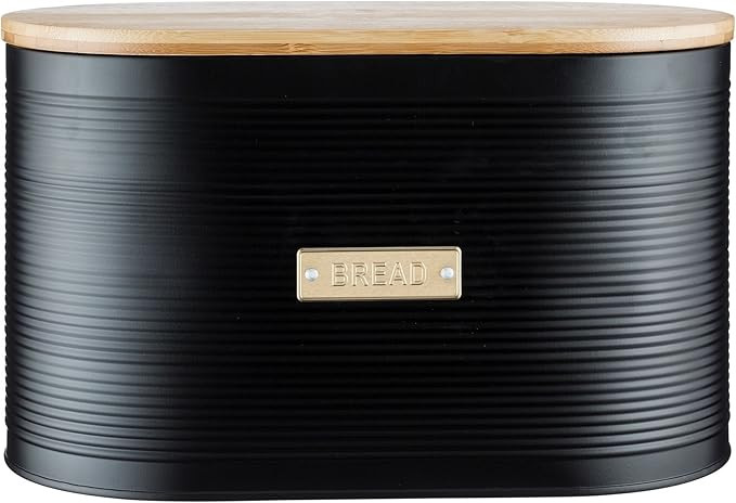 Typhoon Living Otto Bread Bin with Bamboo Lid, Matte Black/Gold | Amazon (US)
