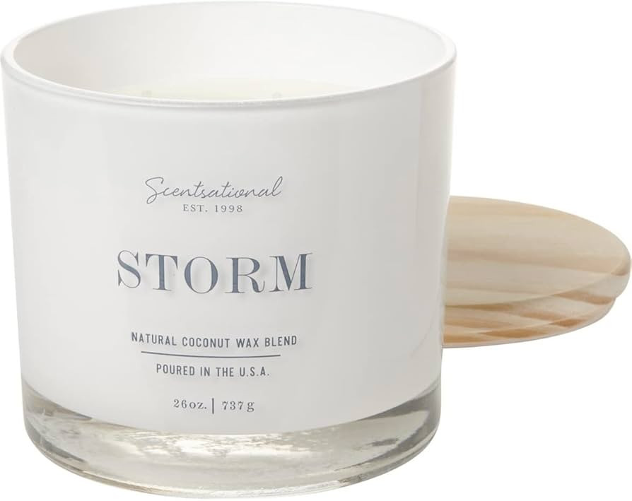 Natural Coconut + Beeswax Scented Candle Storm (All caps) XL White Jar with Wooden Lid, 26 Oz. | Amazon (US)