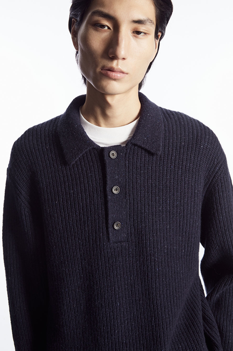 RIBBED WOOL AND CASHMERE-BLEND POLO SHIRT - NAVY - Knitwear - COS | COS (US)