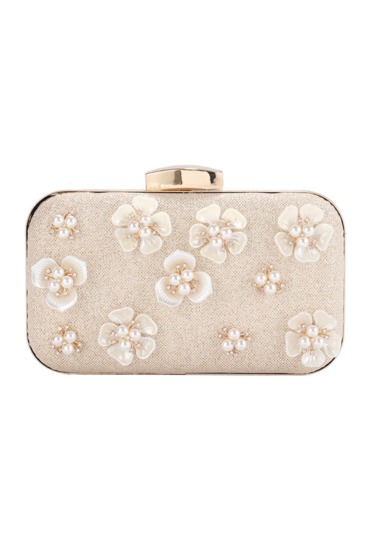Beaded 3D Flower Clutch in Champagne | Chicwish