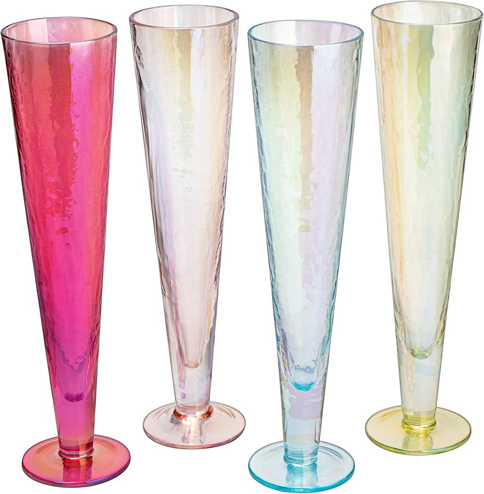 Champagne Flutes, Iridescent Crystal Glass, Holiday Iridescent Champagne Flutes - Set of 4 - 10" ... | Amazon (US)