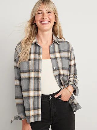 Cropped Plaid Flannel Boyfriend Shirt for Women | Old Navy (US)