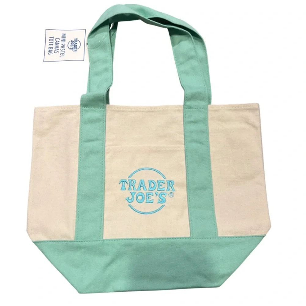 NEW Trader Joe's Mini Pastel Canvas Tote Bag Green Blue Ivory One Size | Poshmark