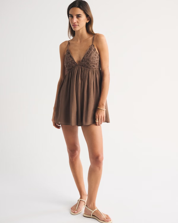 Bra-Free V-Neck Lace Flowy Romper | Abercrombie & Fitch (US)