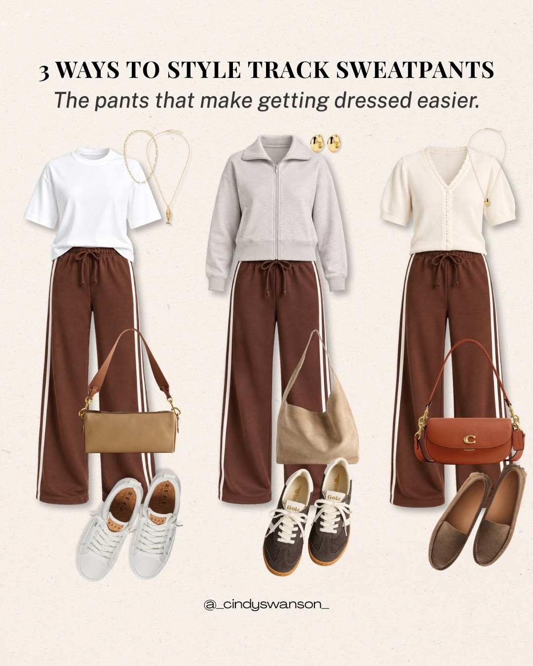 These track sweatpants make comfortable dressing feel a little more polished. I love how easily they go from a simple tee and sneakers to a zip-up layer or a pretty knit top with loafers—three looks that work for errands, travel, and relaxed days at home.

#LTKootd #LTKOver40 #LTKgrwm