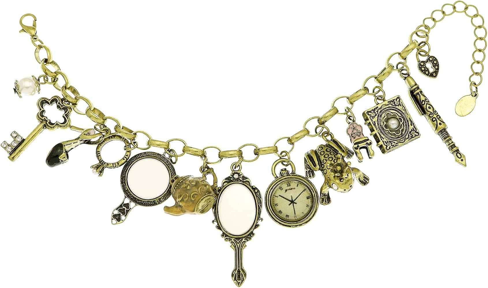 Amazon.com: Vintage Golden Color Fairytale Lucky Charms Link Chain Cuff Bangle Bracelet Wonderlan... | Amazon (US)