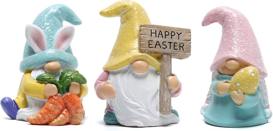 Hodao Set of 3 Easter Gnomes Decor Resin Easter Bunny Gnomes Decoration Handmade Spring Easter Gn... | Amazon (US)