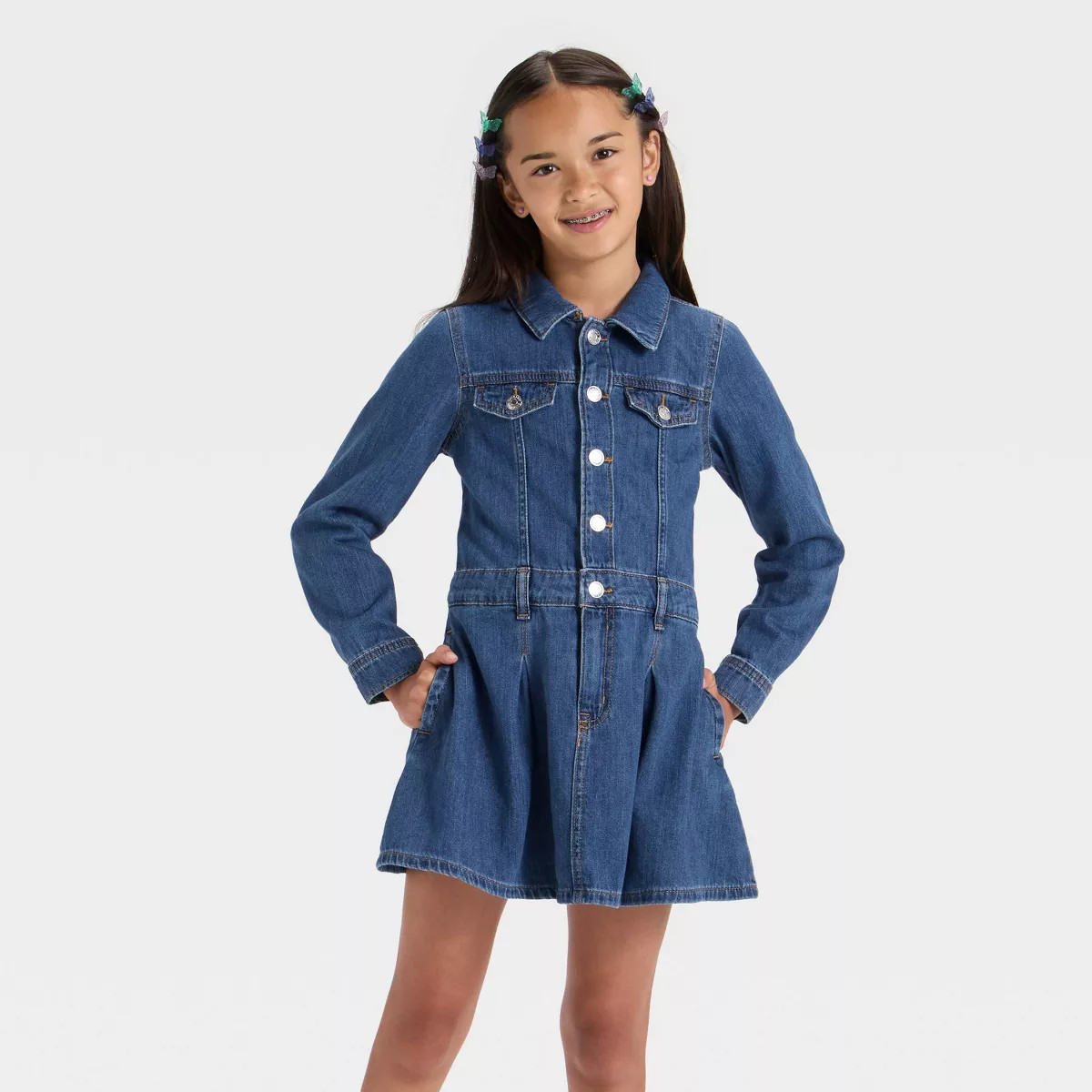 Girls' Long Sleeve Denim Dress - Cat & Jack™ Dark Wash M | Target