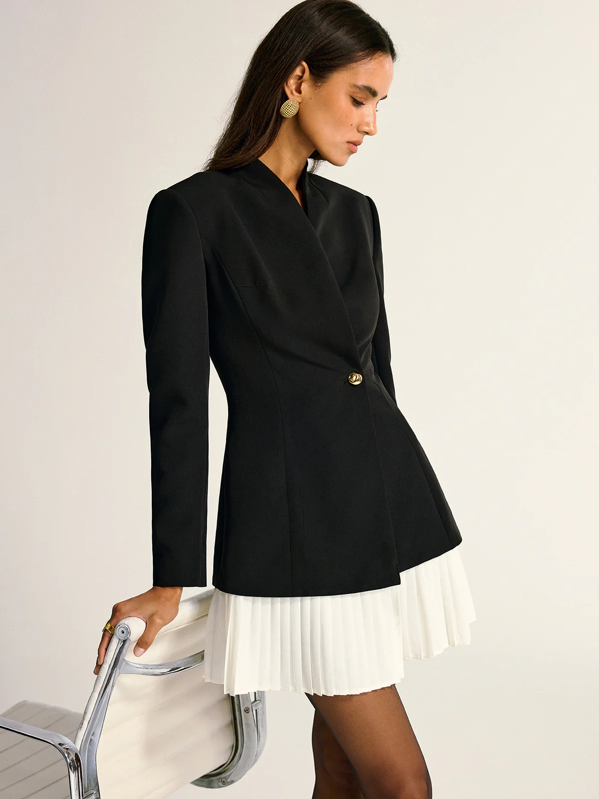 Contrast Pleated Hem Blazer Dress | Commense