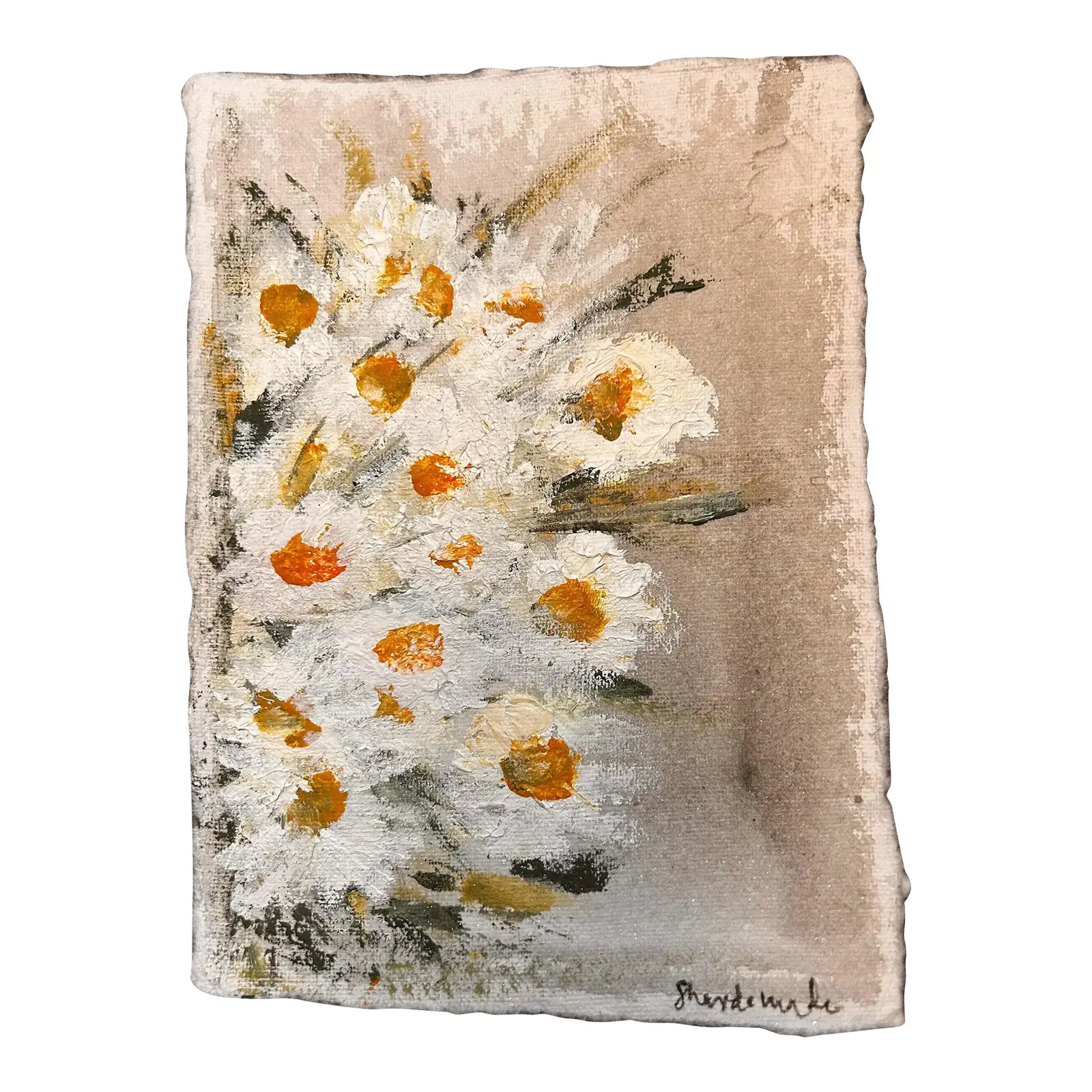 "White Daisies" Mini Abstract Oil Painting, Unframed | Chairish