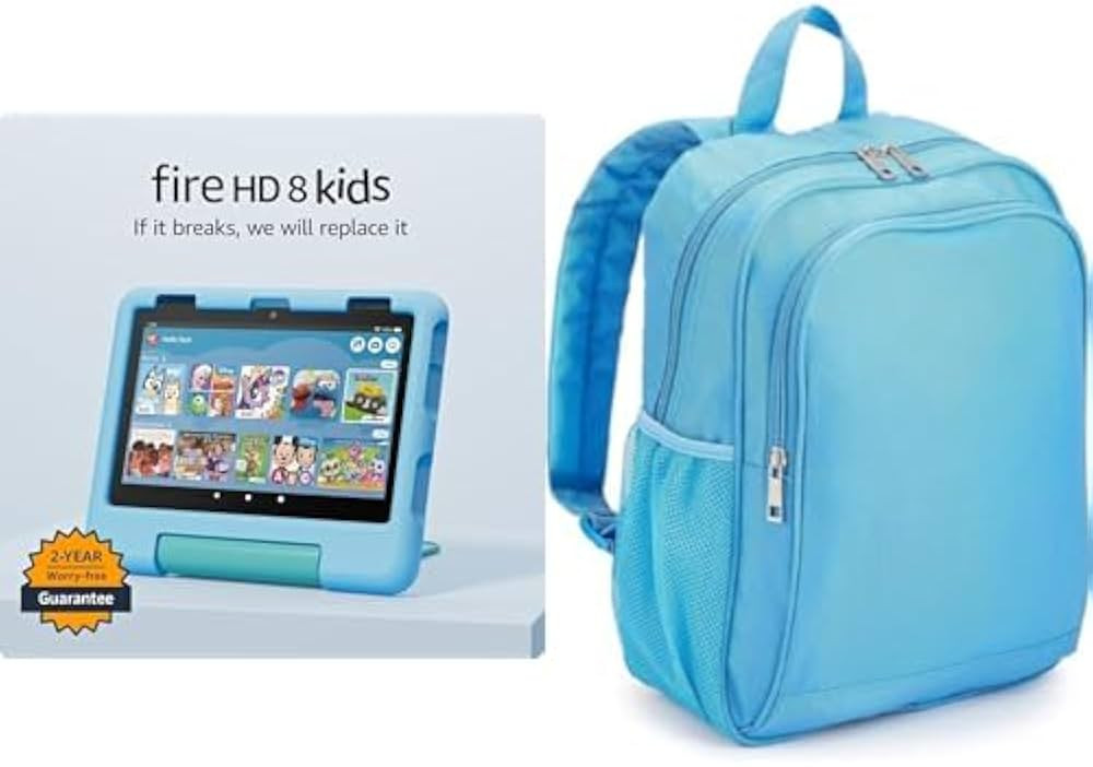 New Amazon Fire HD 8 Kids Tablet (32 GB, Blue, 6 months Kids+, 2024 release) + Backpack Bundle | Amazon (US)