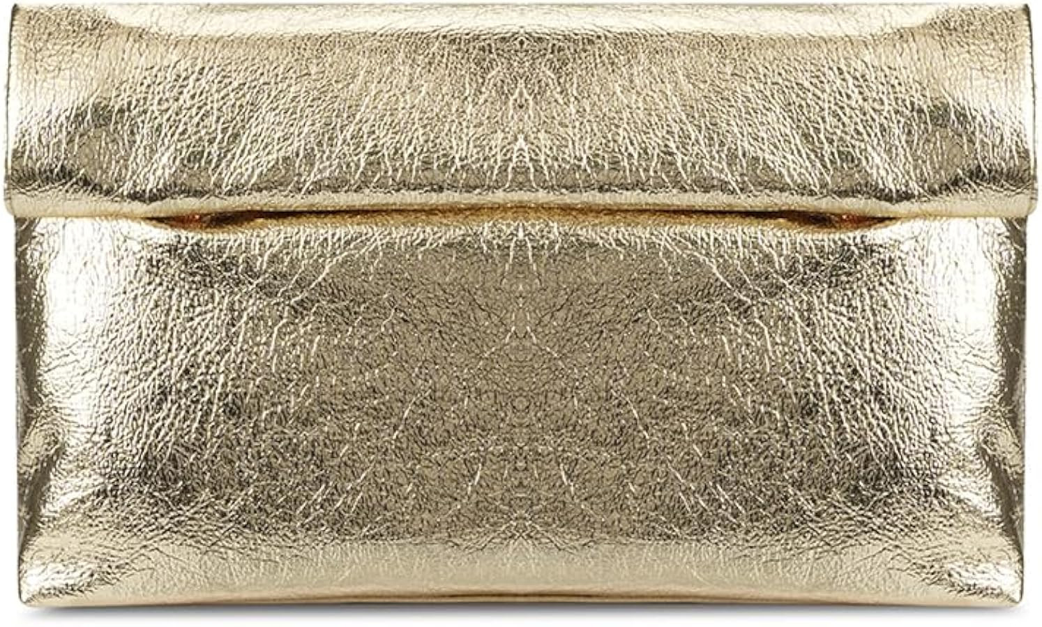 Women's Evening Clutch Bag Metallic Crinkled Leather Clutch Purse, Fold-over Handbag Envelope Pur... | Amazon (US)