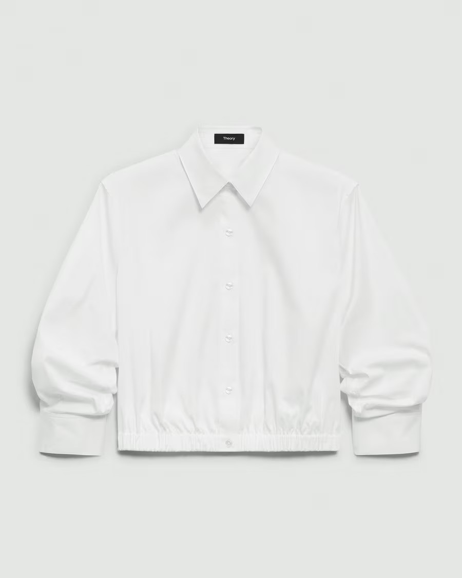 White Cropped Shirt in Good Cotton | Women's Button-Front Shirt | Theory | Theory UK