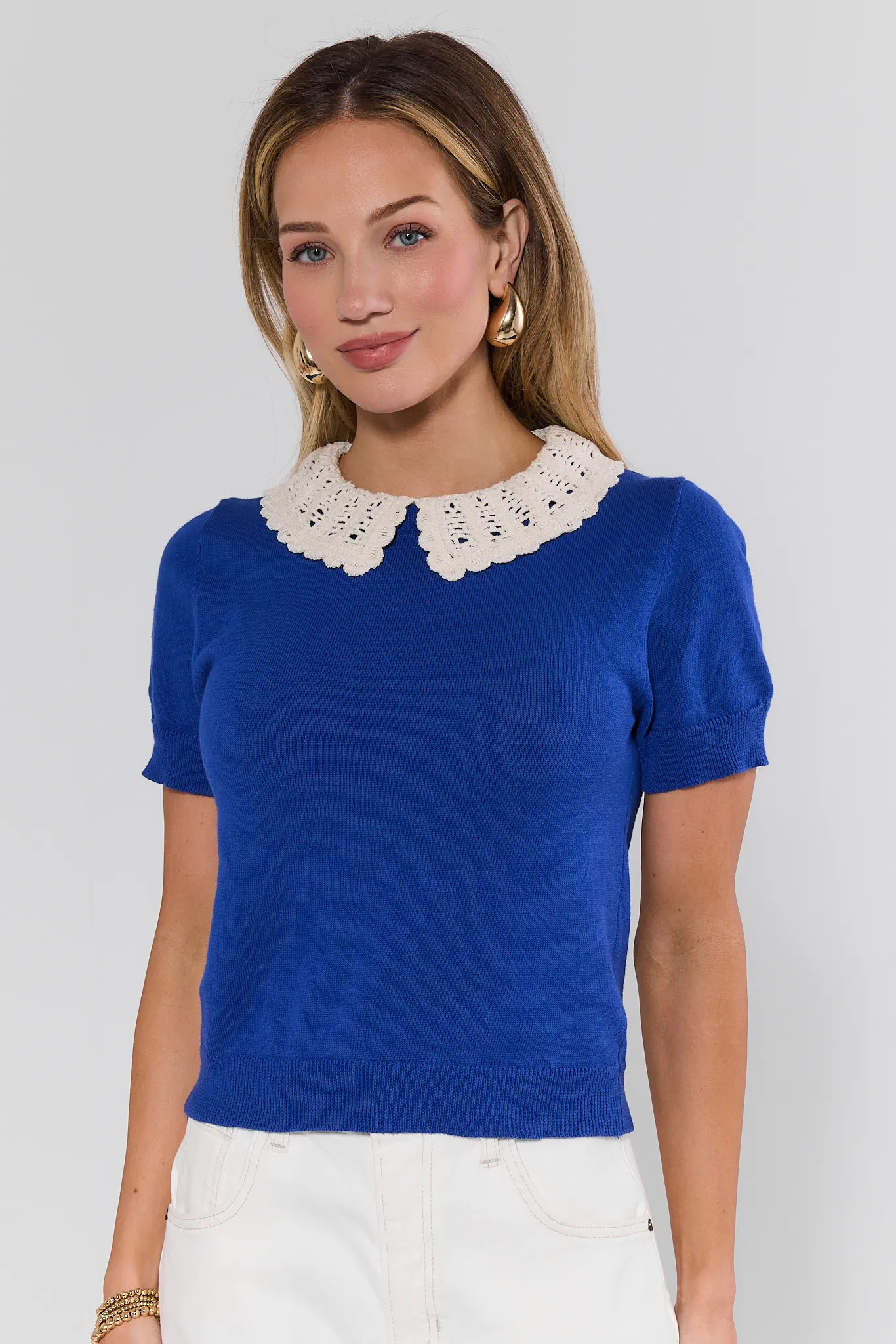 Addison Blue Knit Short Sleeve Top | Avara
