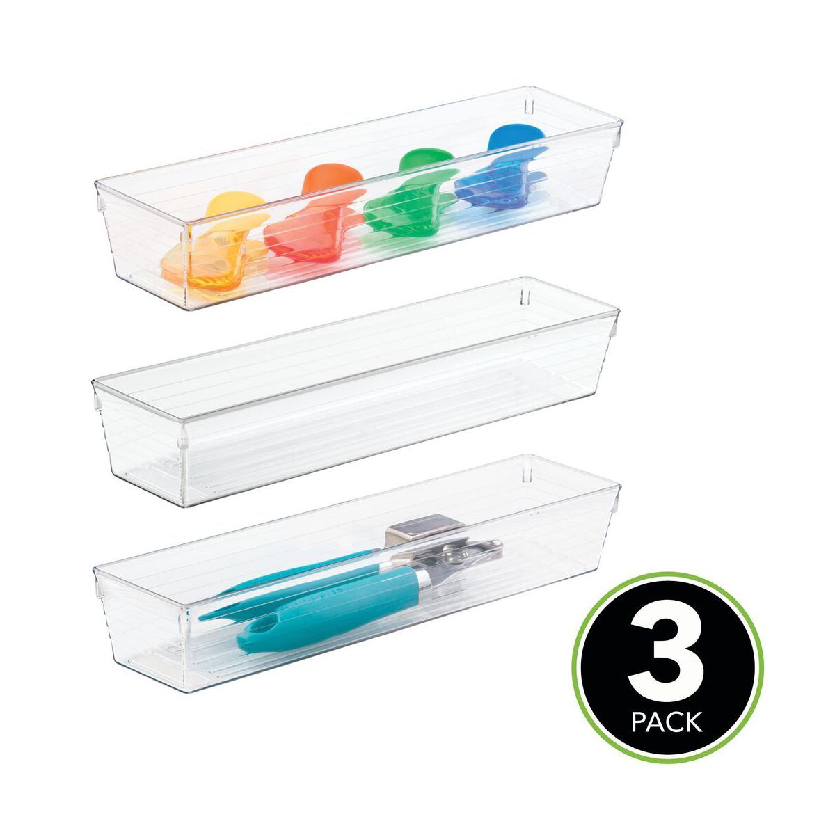 mDesign Plastic Kitchen Cabinet Drawer Organizer Tray, 12" Long, 3 Pack - Clear | Target