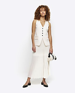 Cream pleated sheer midi skirt | River Island (UK & IE)