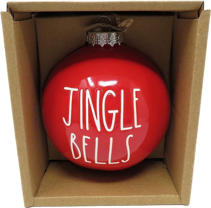 Rae Dunn by Magenta Jingle Bells Red Ceramic LL Round Bulb Christmas Tree Ornament with White Let... | Amazon (US)