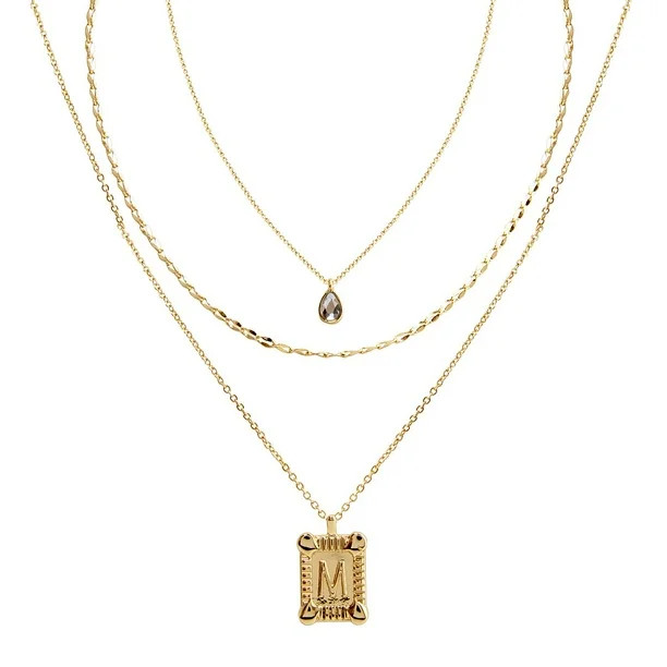 Seren Jewelry Initial Letter "M" Gold Pendant Necklace Set for Women, Delicate Gold-tone Layered ... | Walmart (US)
