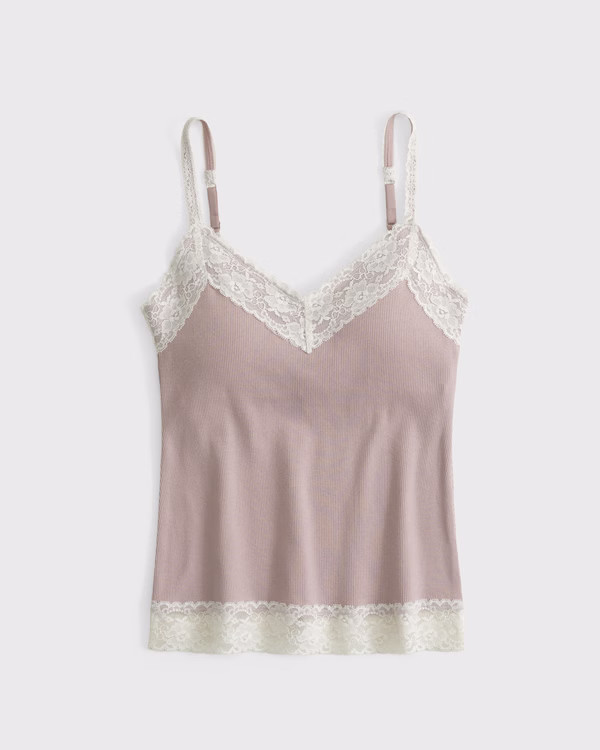 Bra-Free Lace-Trim Rib Cami | Abercrombie & Fitch (US)