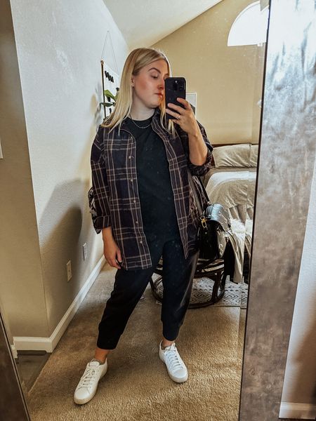 An easy pregnancy outfit I come back to over and over ✨ lululemon align crop jogger, plaid button down shirt, oversized button up, white sneakers, short sleeve t shirt, tee shirt 

#LTKbump #LTKunder100 #LTKunder50