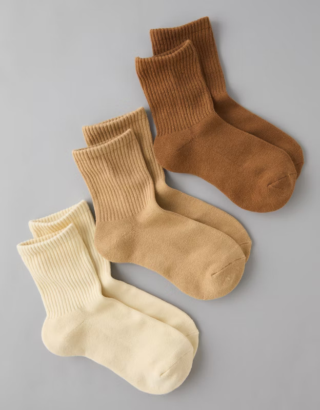 AE Solid Cropped Crew Socks 3-Pack | American Eagle Outfitters (US & CA)