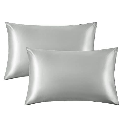 Bedsure Satin Pillowcase for Hair and Skin Queen - Silver Grey Silk Pillowcase 2 Pack 20x30 inches - | Amazon (US)