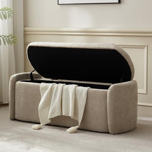 VKNOW Oval Storage Ottoman Bench, 46" Upholstered End of Bed Bench Ottomans Bench Foot Rest, Sher... | Amazon (US)
