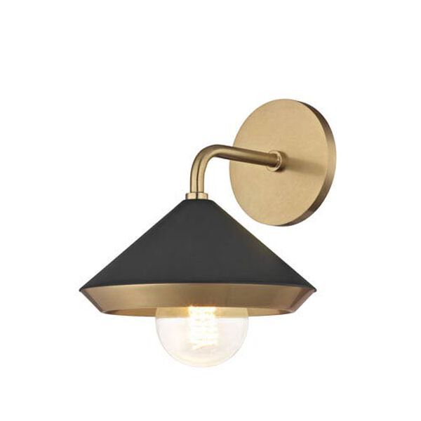 Marnie Aged Brass 8-Inch One-Light Wall Sconce with Black Shade | Bellacor