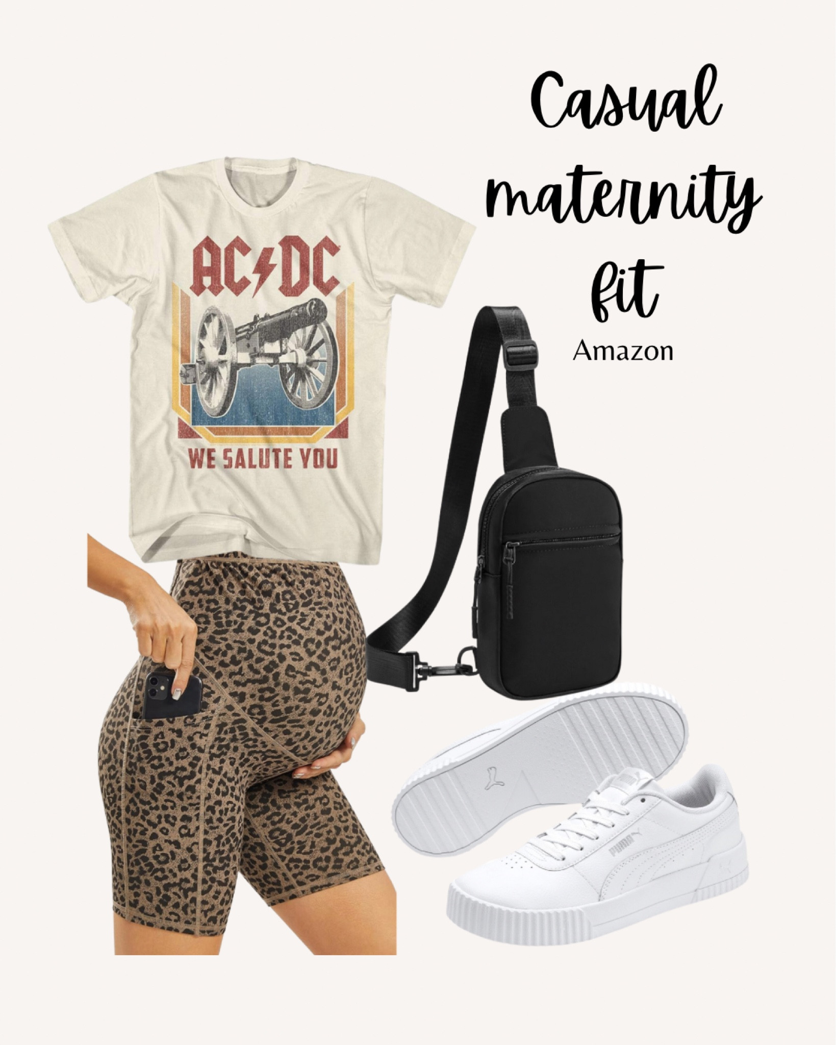 Maternity casual fit for the transition into fall. Biker shorts while pregnant is amazing. A good casual large t shirt and comfortable shoes complete any outfit  

#LTKBump #LTKFindsUnder100