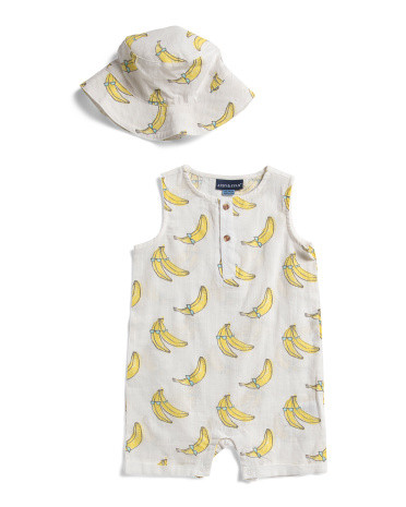 Infant Boys Woven Romper With Bucket Hat | TJ Maxx