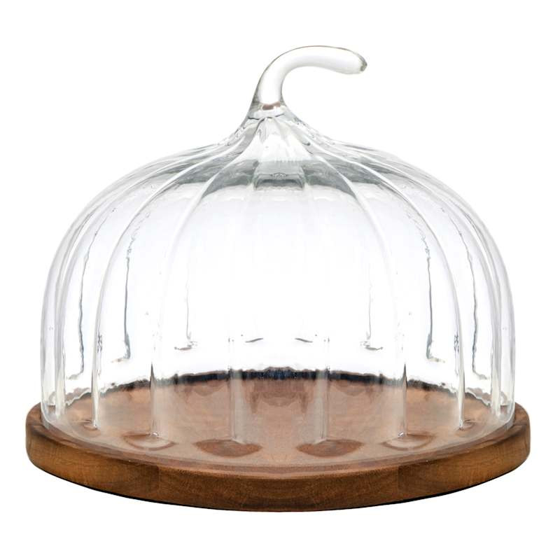 Acacia Wood Serving Tray with Pumpkin Shaped Glass Lid | At Home
