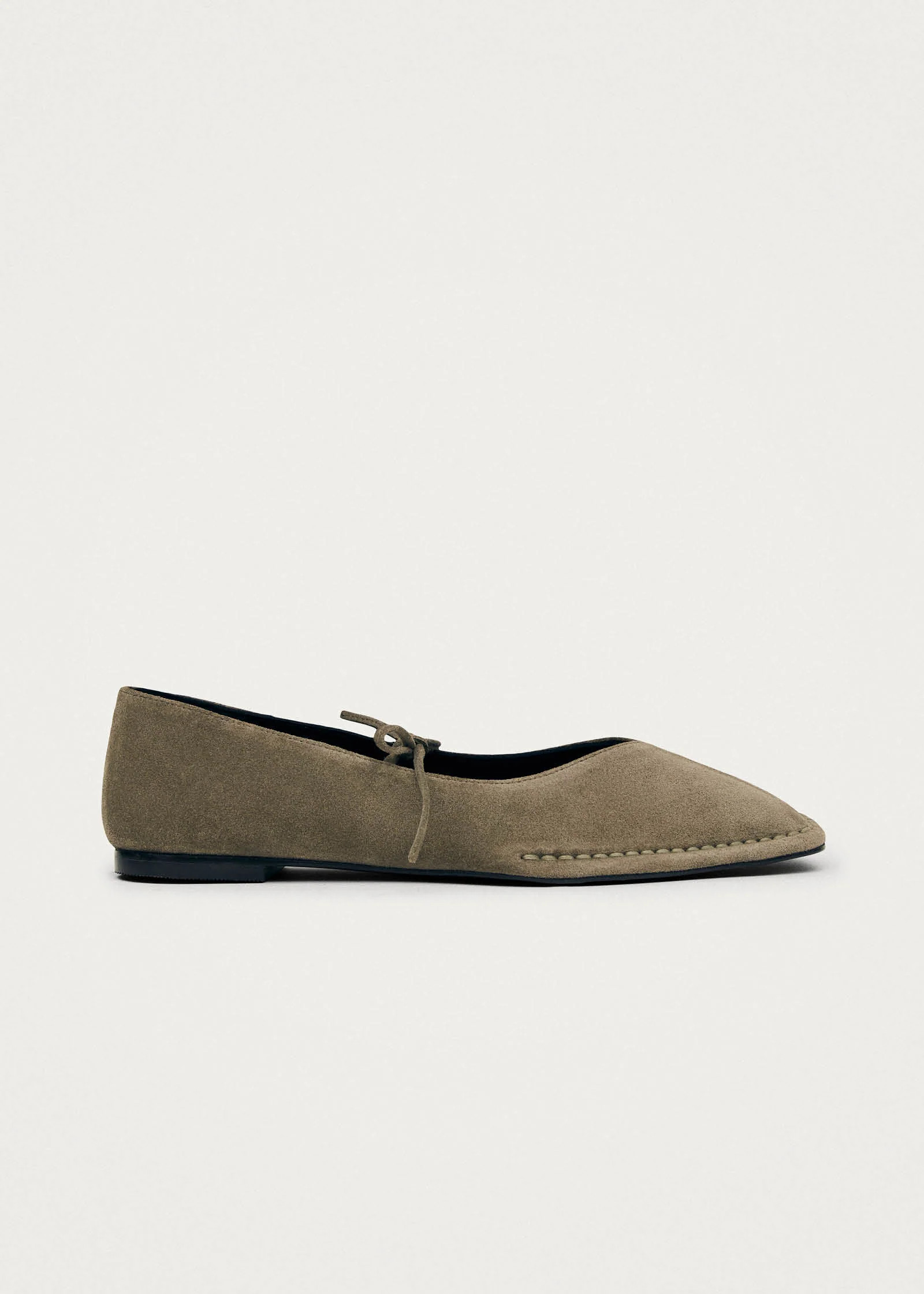Sway Suede Khaki Leather Ballet Flats | ALOHAS (Global)