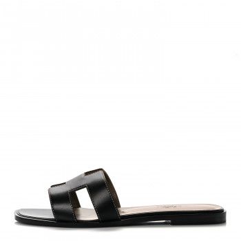 HERMES Box Calfskin Oran Sandals 39 Black | FASHIONPHILE | Fashionphile