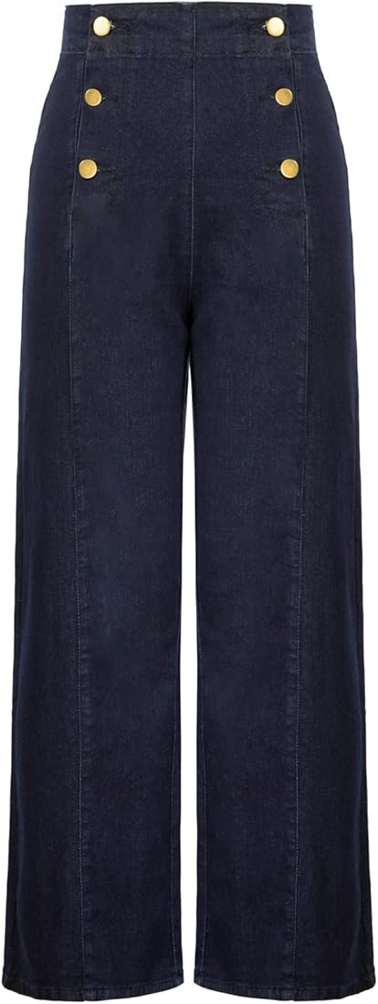Belle Poque Women's High Waisted Wide Leg Jeans Button Decorated Casual Stretchy Demin Pants with... | Amazon (US)