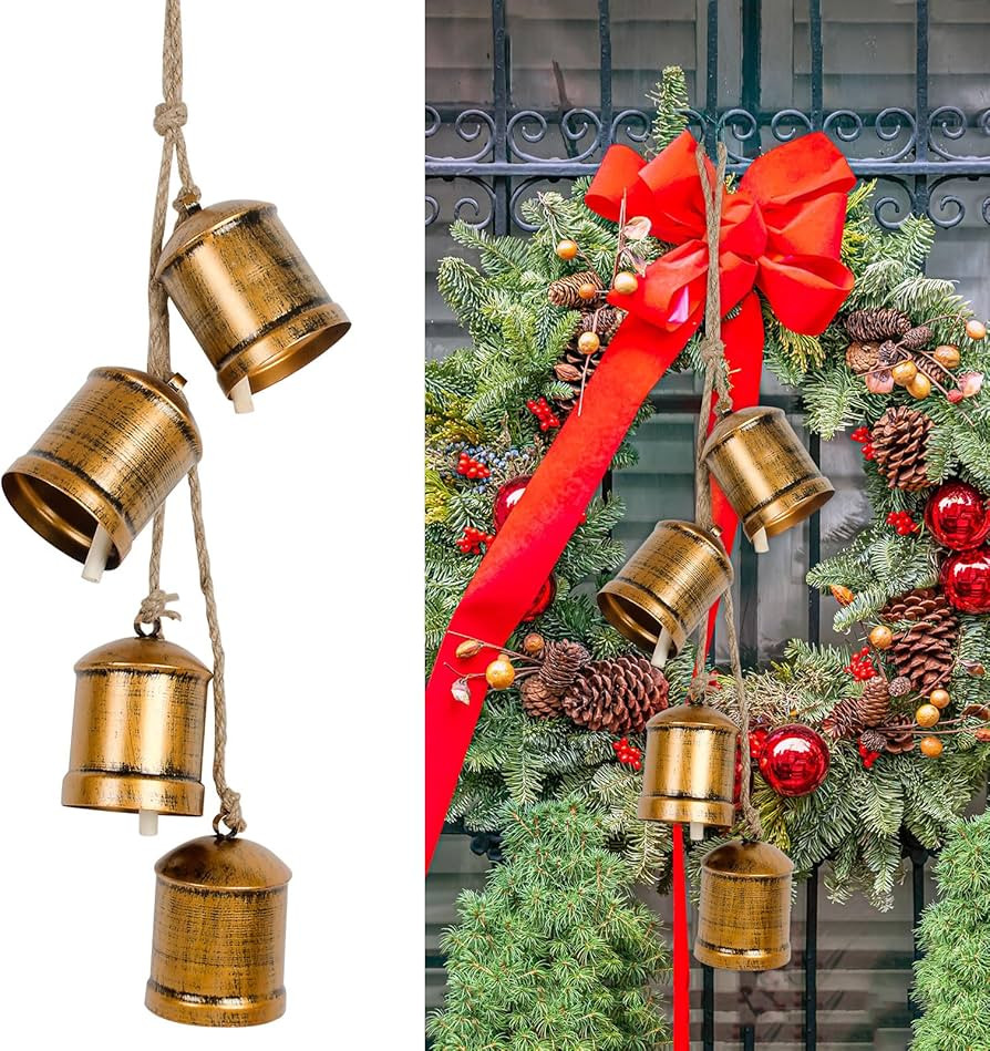Cow Bells Decor,Handmade Rustic Bells,Gold Bells for Christmas Decorations,4 Vintage Bells, Brass... | Amazon (US)