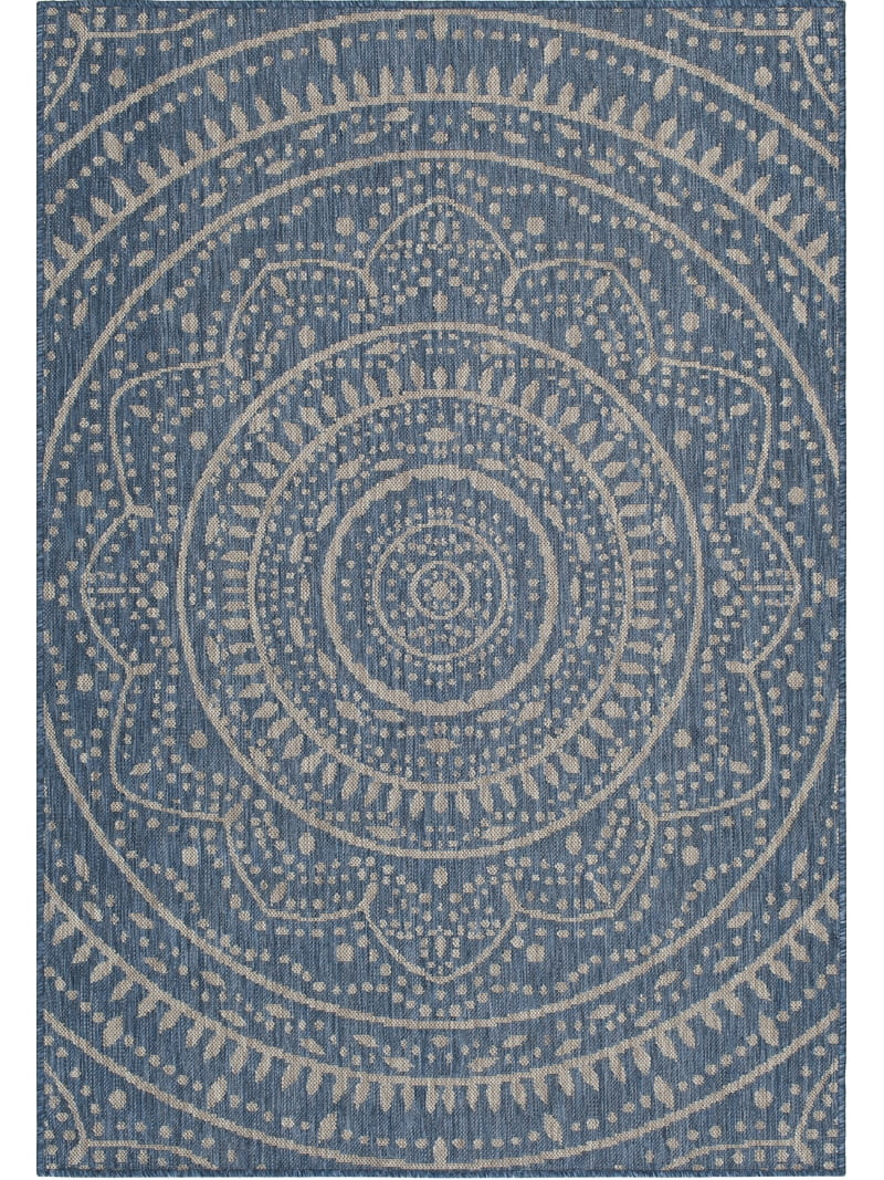 Mainstays Global Medallion Blue Polypropylene Outdoor Area Rug, 6'6"x9'6" | Walmart (US)